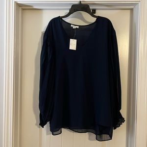 Accordion sleeve navy blouse